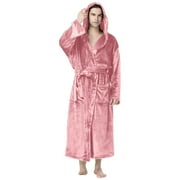 cllios Mens Robes with Hood Big and Tall Fuzzy Warm Bathrobe Fleece Solid Shawl Collar Loungewear Winter Plush Full Length Bathrobe